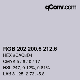 カラーコード: RGB 202 200.6 212.6 | qconv.com