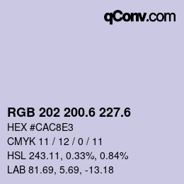 カラーコード: RGB 202 200.6 227.6 | qconv.com