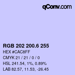 カラーコード: RGB 202 200.6 255 | qconv.com
