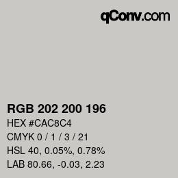 Color code: RGB 202 200 196 | qconv.com