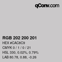 颜色代码: RGB 202 200 201 | qconv.com