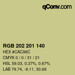颜色代码: RGB 202 201 140 | qconv.com