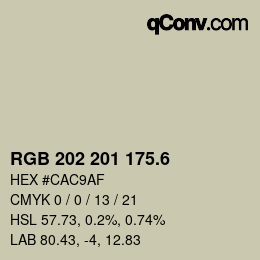 カラーコード: RGB 202 201 175.6 | qconv.com