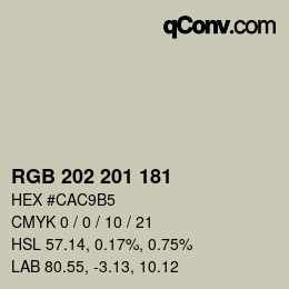 カラーコード: RGB 202 201 181 | qconv.com