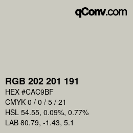 颜色代码: RGB 202 201 191 | qconv.com