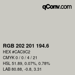 カラーコード: RGB 202 201 194.6 | qconv.com