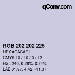 Color code: RGB 202 202 225 | qconv.com