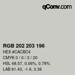 Color code: RGB 202 203 196 | qconv.com