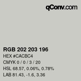 カラーコード: RGB 202 203 196 | qconv.com