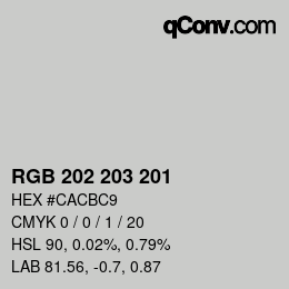 颜色代码: RGB 202 203 201 | qconv.com