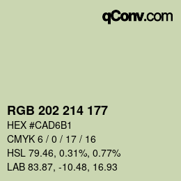 Color code: RGB 202 214 177 | qconv.com