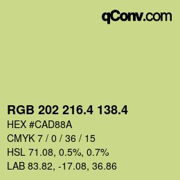 カラーコード: RGB 202 216.4 138.4 | qconv.com