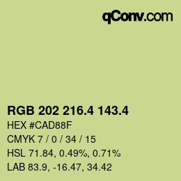 カラーコード: RGB 202 216.4 143.4 | qconv.com