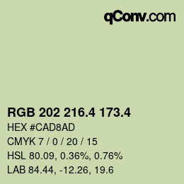 カラーコード: RGB 202 216.4 173.4 | qconv.com