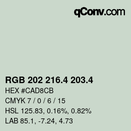カラーコード: RGB 202 216.4 203.4 | qconv.com