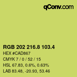 カラーコード: RGB 202 216.8 103.4 | qconv.com