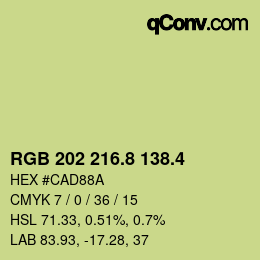 カラーコード: RGB 202 216.8 138.4 | qconv.com
