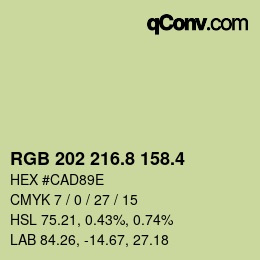 カラーコード: RGB 202 216.8 158.4 | qconv.com