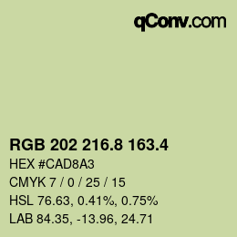 カラーコード: RGB 202 216.8 163.4 | qconv.com