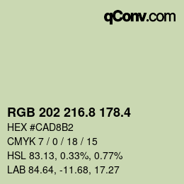 カラーコード: RGB 202 216.8 178.4 | qconv.com