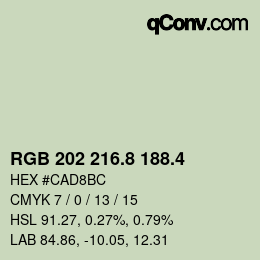 カラーコード: RGB 202 216.8 188.4 | qconv.com
