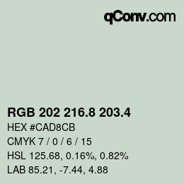 カラーコード: RGB 202 216.8 203.4 | qconv.com