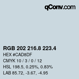 カラーコード: RGB 202 216.8 223.4 | qconv.com
