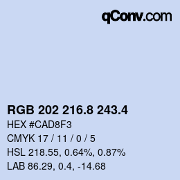 カラーコード: RGB 202 216.8 243.4 | qconv.com