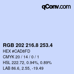 カラーコード: RGB 202 216.8 253.4 | qconv.com