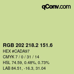 カラーコード: RGB 202 218.2 151.6 | qconv.com