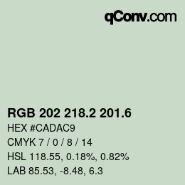 カラーコード: RGB 202 218.2 201.6 | qconv.com
