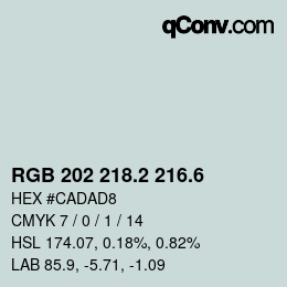 カラーコード: RGB 202 218.2 216.6 | qconv.com