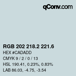 カラーコード: RGB 202 218.2 221.6 | qconv.com