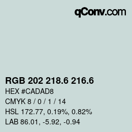 カラーコード: RGB 202 218.6 216.6 | qconv.com