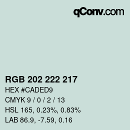 Color code: RGB 202 222 217 | qconv.com