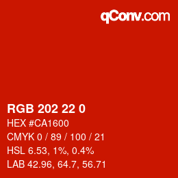 カラーコード: RGB 202 22 0 | qconv.com