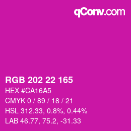 カラーコード: RGB 202 22 165 | qconv.com