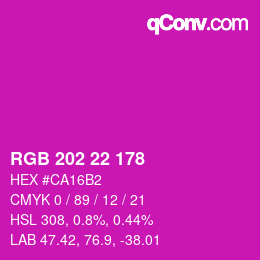 カラーコード: RGB 202 22 178 | qconv.com
