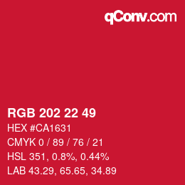 颜色代码: RGB 202 22 49 | qconv.com