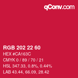 颜色代码: RGB 202 22 60 | qconv.com
