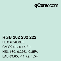 颜色代码: RGB 202 232 222 | qconv.com