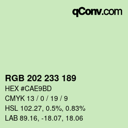 Color code: RGB 202 233 189 | qconv.com