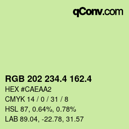カラーコード: RGB 202 234.4 162.4 | qconv.com