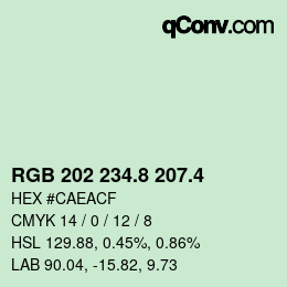 カラーコード: RGB 202 234.8 207.4 | qconv.com