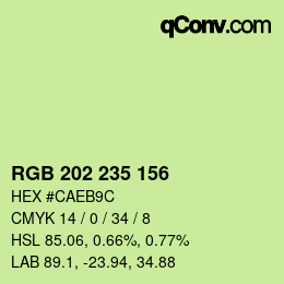 カラーコード: RGB 202 235 156 | qconv.com