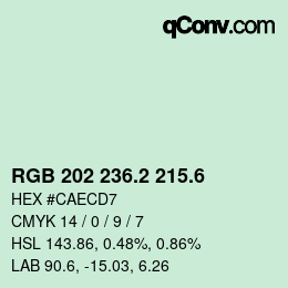 カラーコード: RGB 202 236.2 215.6 | qconv.com