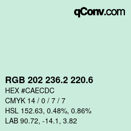 カラーコード: RGB 202 236.2 220.6 | qconv.com