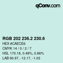カラーコード: RGB 202 236.2 230.6 | qconv.com