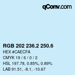 カラーコード: RGB 202 236.2 250.6 | qconv.com