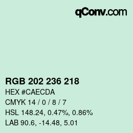 カラーコード: RGB 202 236 218 | qconv.com